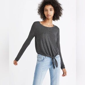 Madewell Modern Tie-Front Sweater Charcoal Gray Long Sleeve Top
